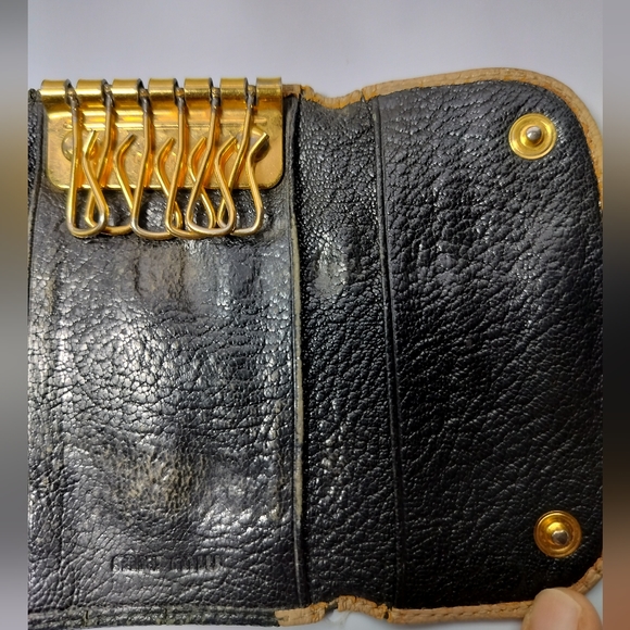 Miu Miu Madras Bicolore Key Holder Small Wallet Card Holder Black Cream Vintage - Picture 7 of 13